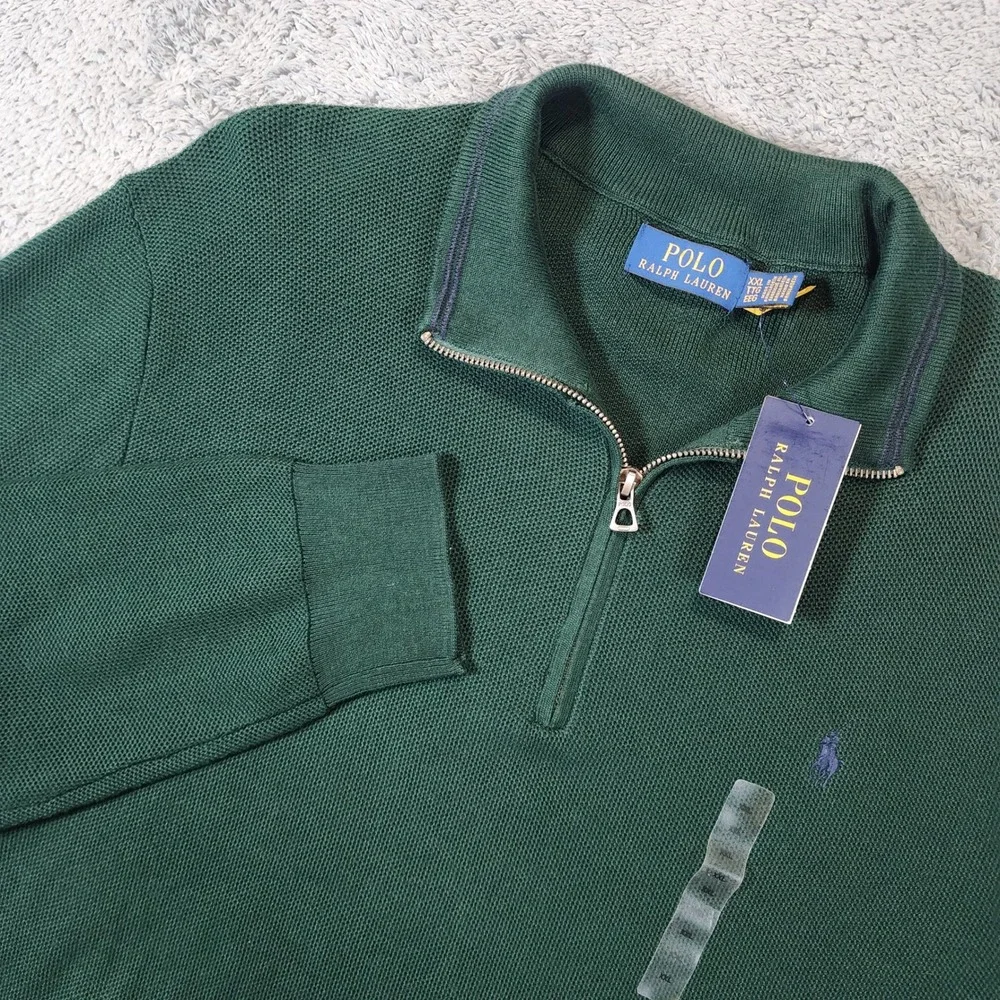 NEW Polo Ralph Lauren 1/4 Zip Sweater Mens XXL Green Classic Fit Cotton Pullover